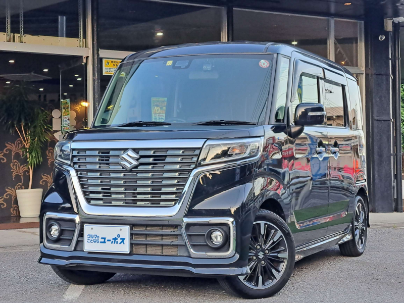 スズキ スペーシア カスタム　ハイブリッドXSターボ　OP5年保証対象車　ハーフレザー　両側パワスラ　コーナーセンサー　シートヒーター　革巻きステア　